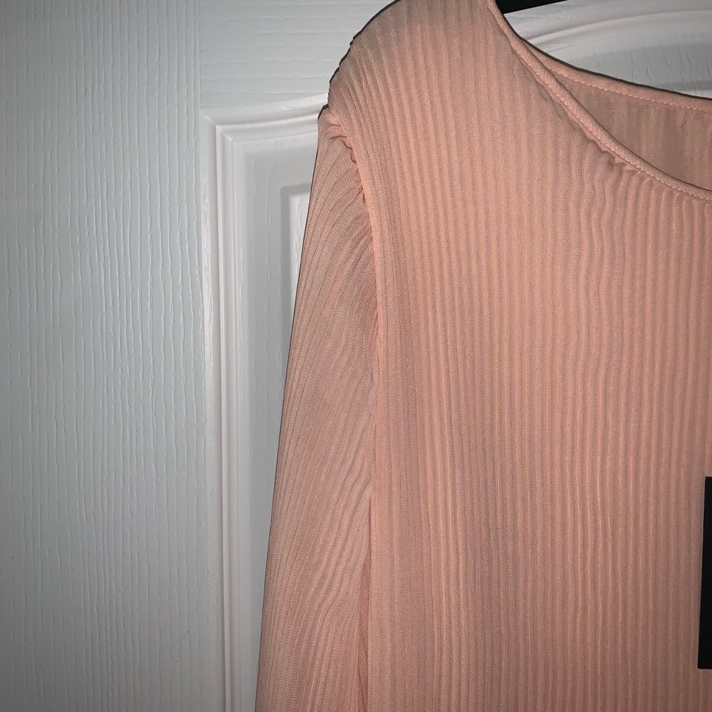 Light Peach Pleated Knee Length Dress - Picture 4 of 5
